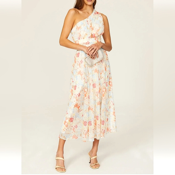 Likely Dresses & Skirts - Likely Revolve Sara One Shoulder Watercolor Floral Midi Cocktail Dress